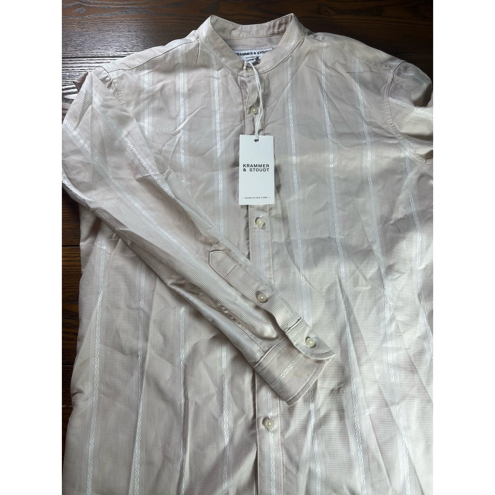 NEW Krammer & Stoudt NY Button Down Shirt Small Pattern Beige/Cream Made In USA
